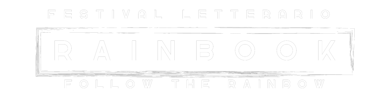 Logo ufficiale Rainbook con scritta ‘Festival Letterario RAINBOOK – Follow the Rainbow’ in cornice rettangolare.